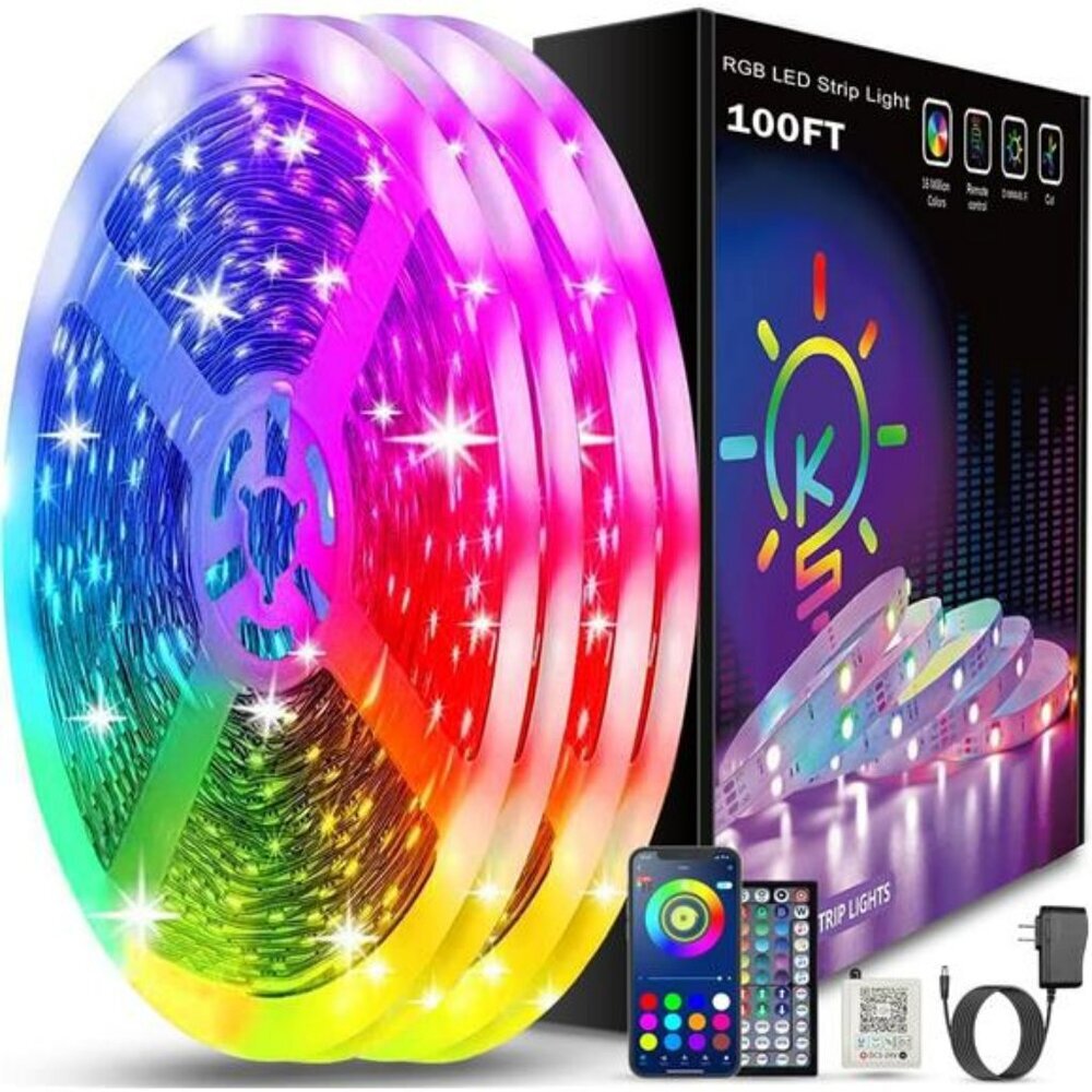 100ft LED Strip Lights Color Changing Music Sync App Control Lights for Bedroom